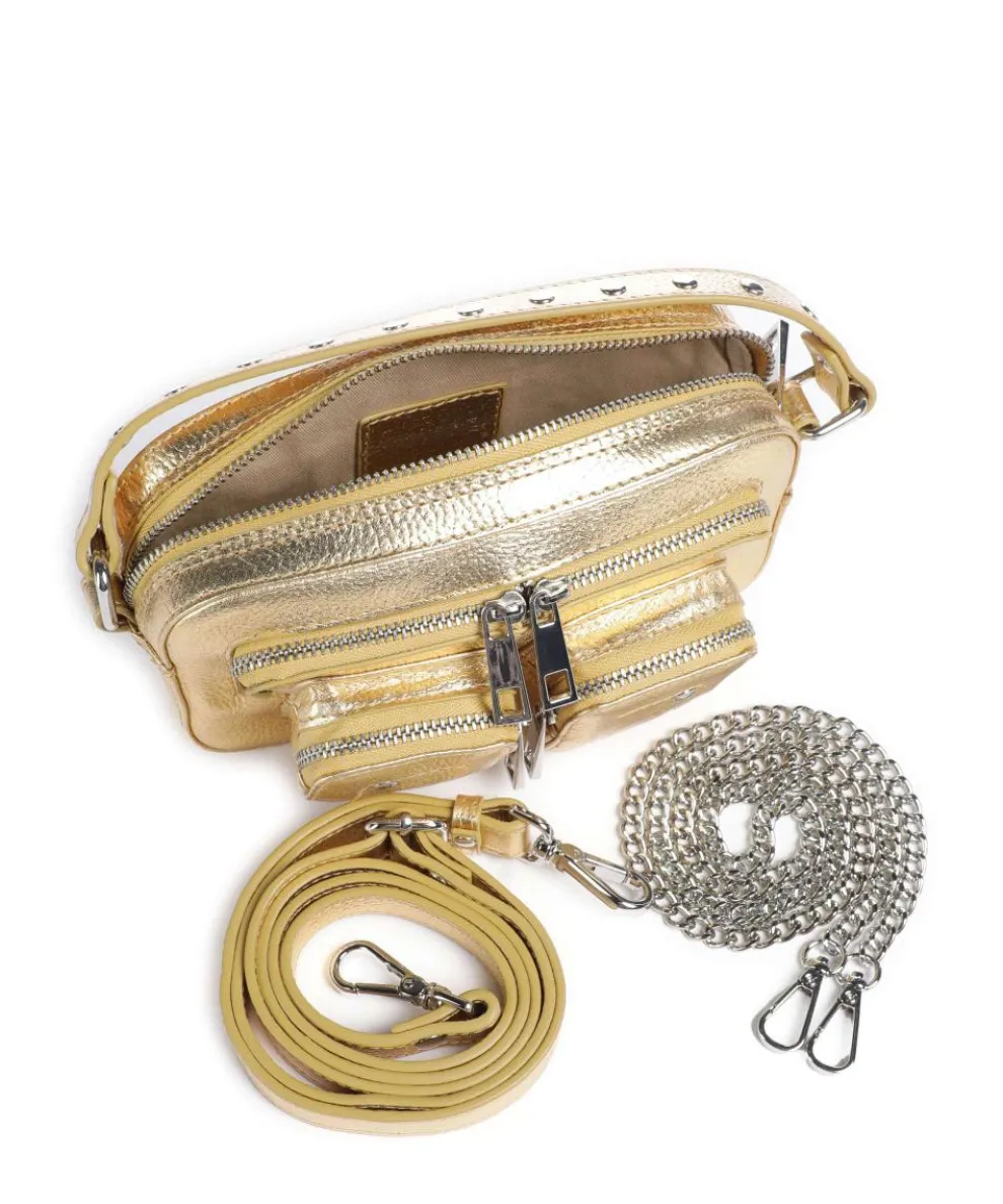 Metallic Helena Umhängetasche genarbtes Leder gold
