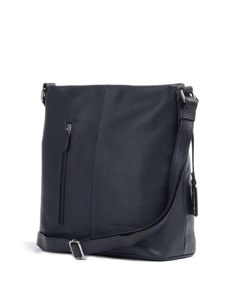 Pure Schultertasche genarbtes Rindsleder navy