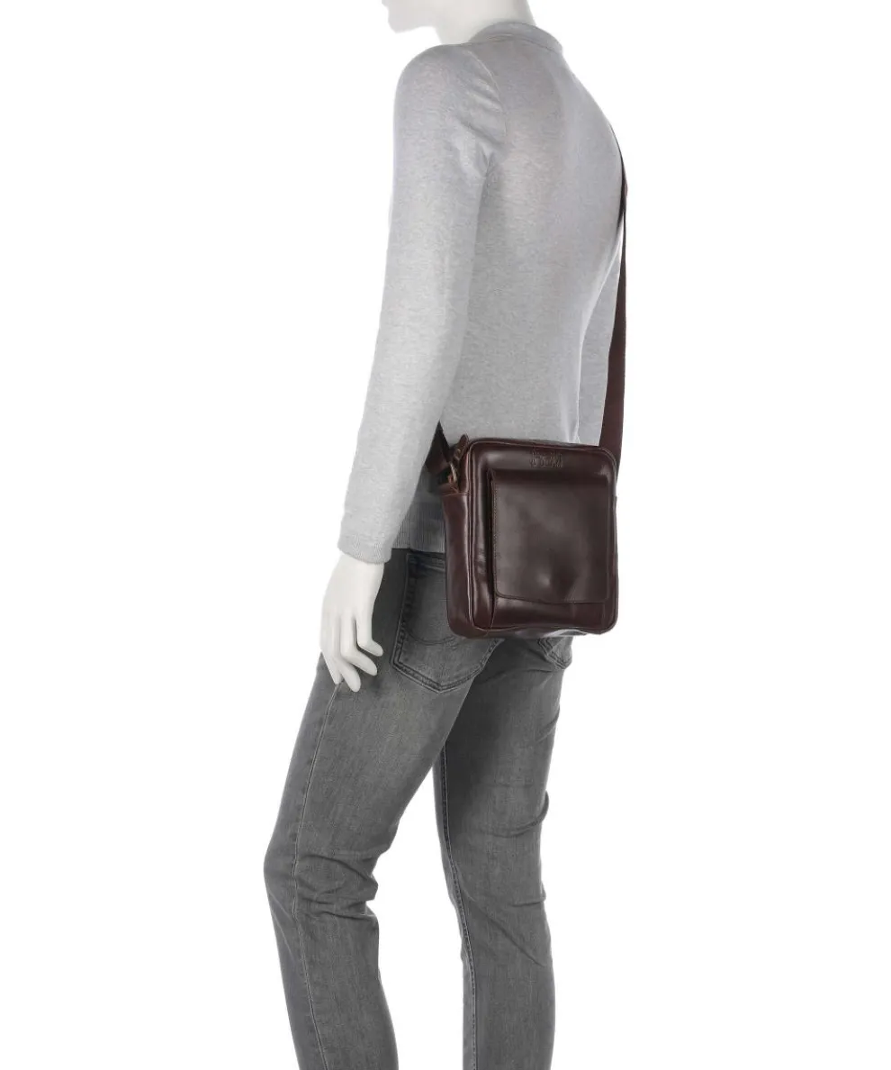 Crazy Horse Collector Umhängetasche fein genarbtes Rindsleder dunkelbraun