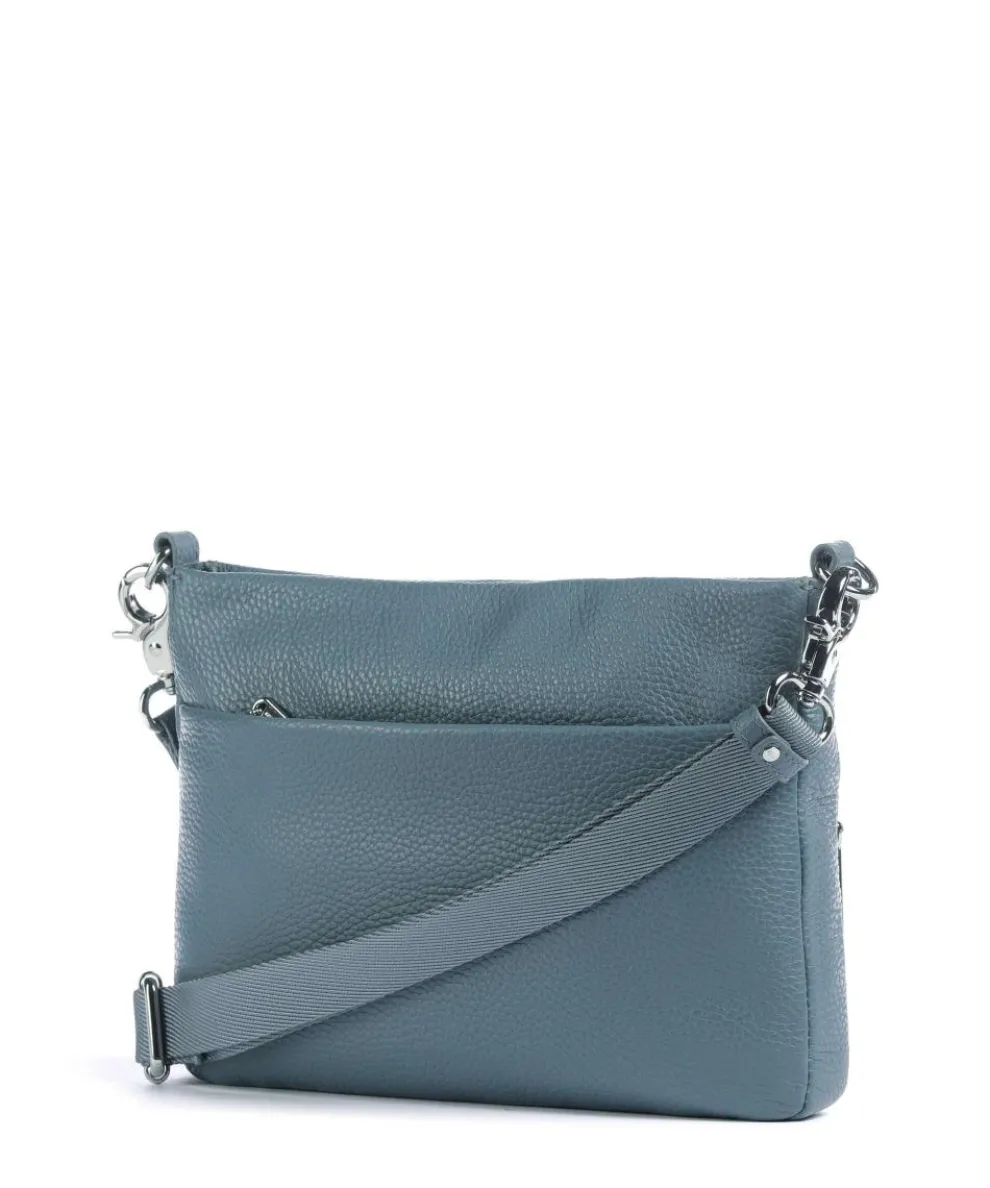 Mellow Leather Umhängetasche genarbtes Kalbsleder blaugrau