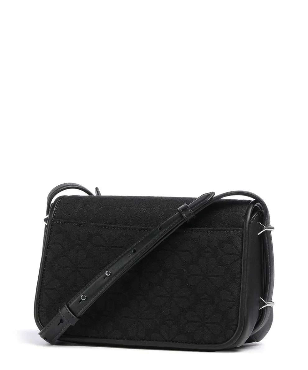 Spade Flower Jacquard Umhängetasche Textil, fein genarbtes Rindsleder schwarz