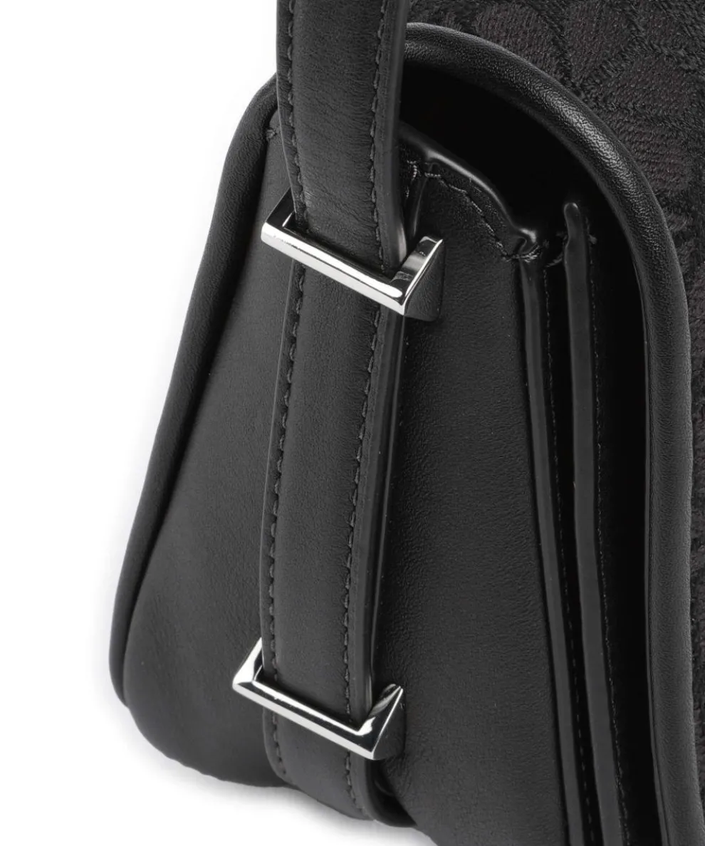 Spade Flower Jacquard Umhängetasche Textil, fein genarbtes Rindsleder schwarz