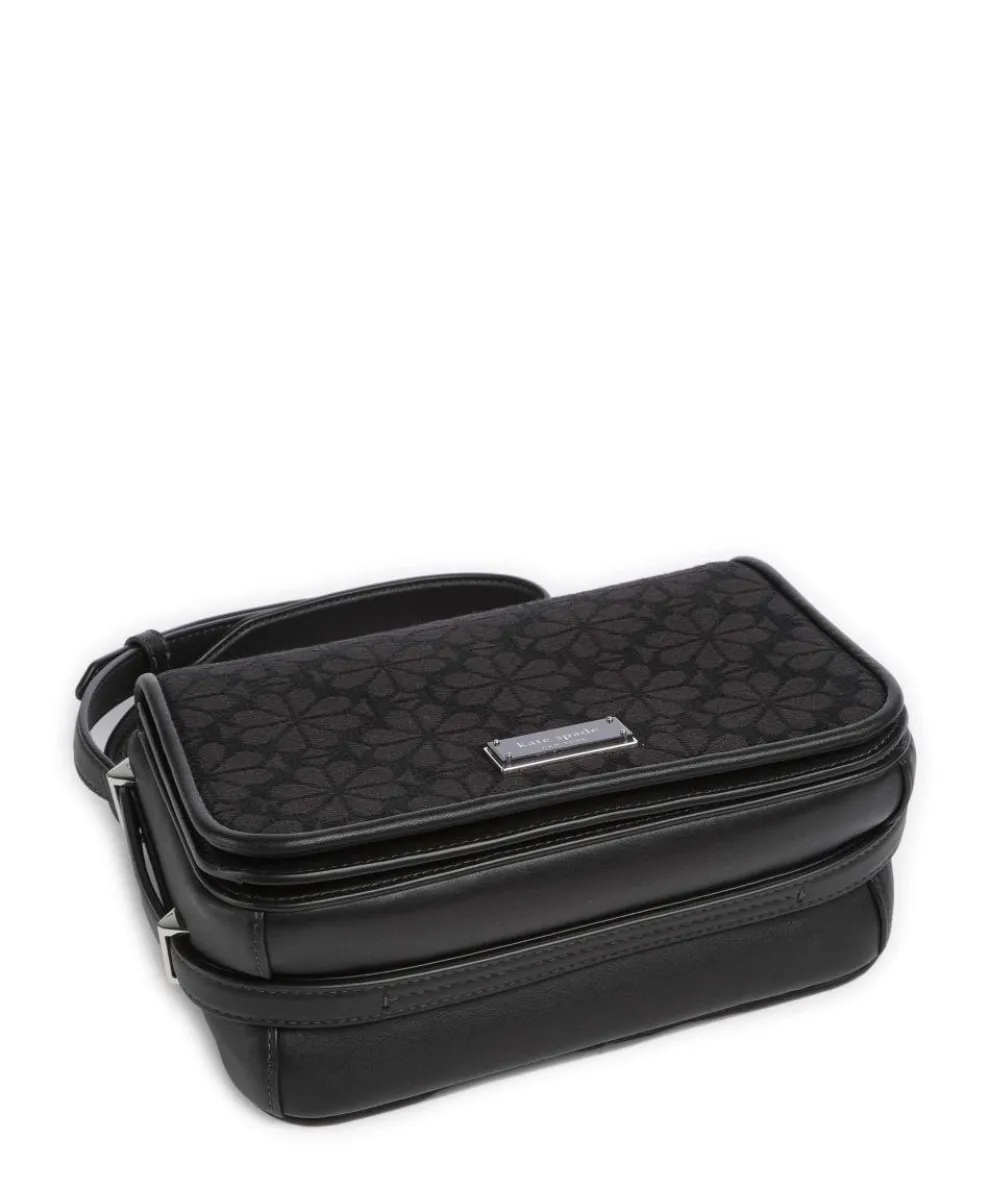 Spade Flower Jacquard Umhängetasche Textil, fein genarbtes Rindsleder schwarz