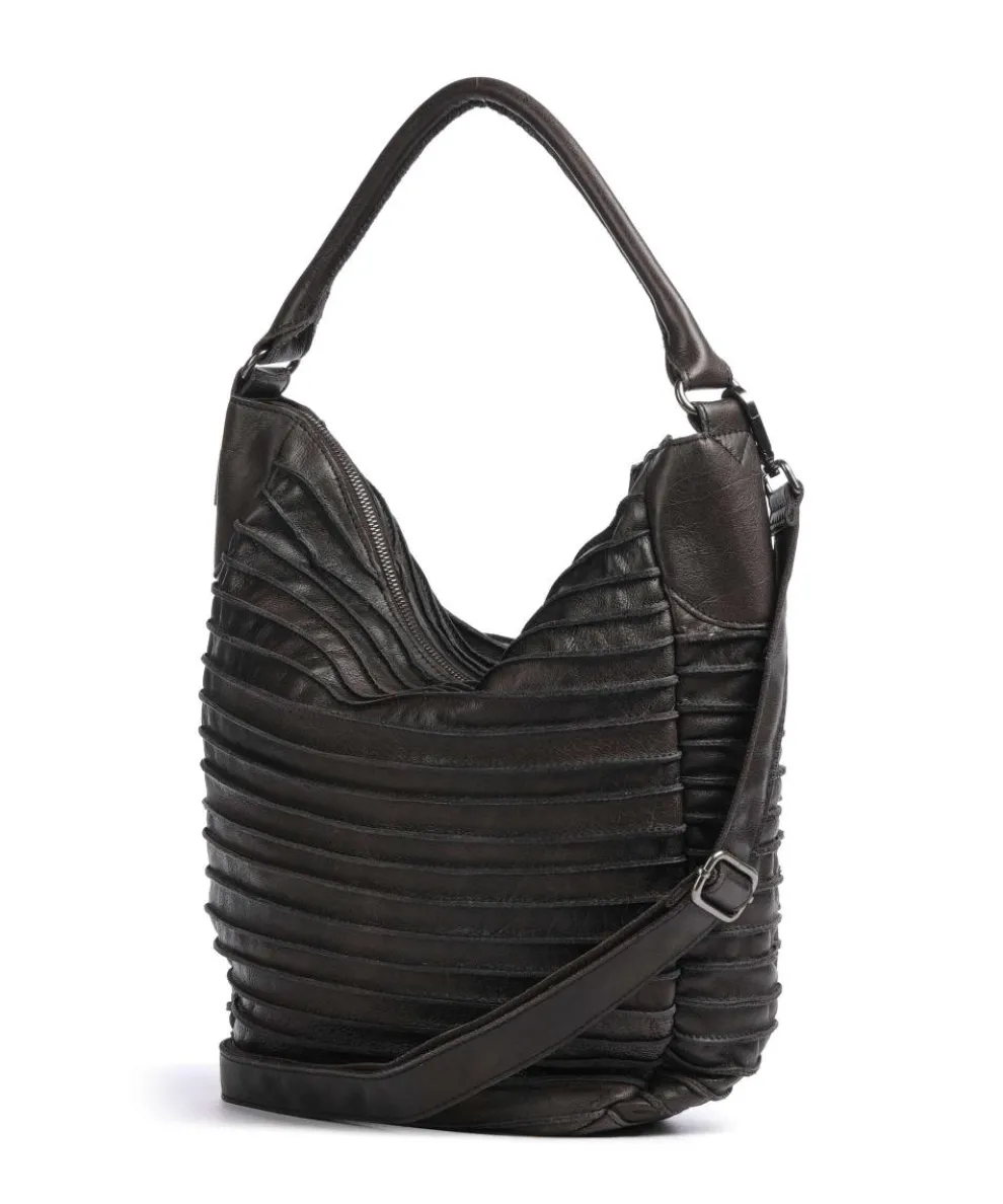 Bestseller Beuteltasche genarbtes Leder dunkelbraun