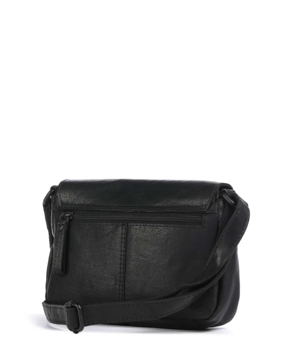 Bronco Linne Umhängetasche fein genarbtes Leder schwarz
