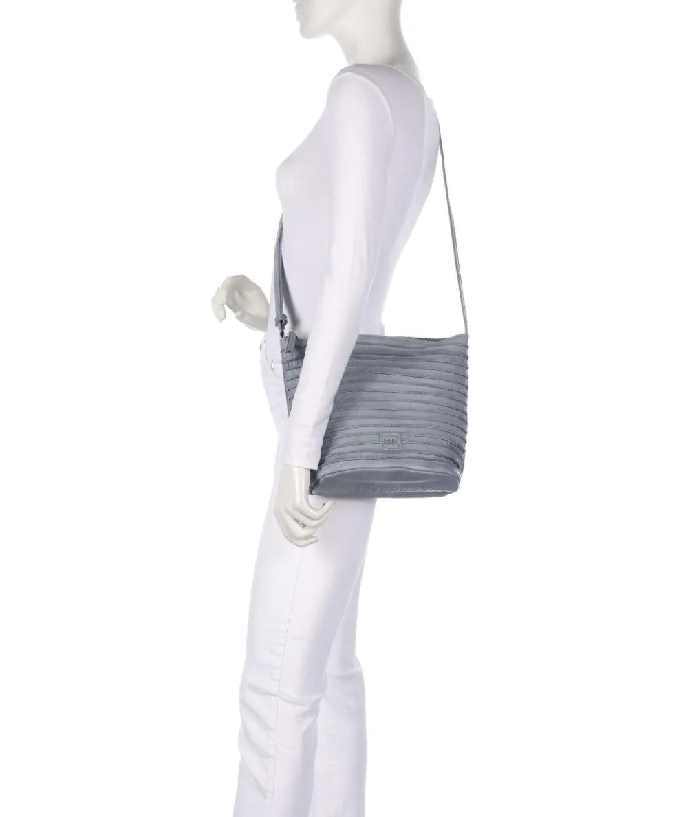 Riffellinchen Umhängetasche genarbtes Rindsleder blaugrau