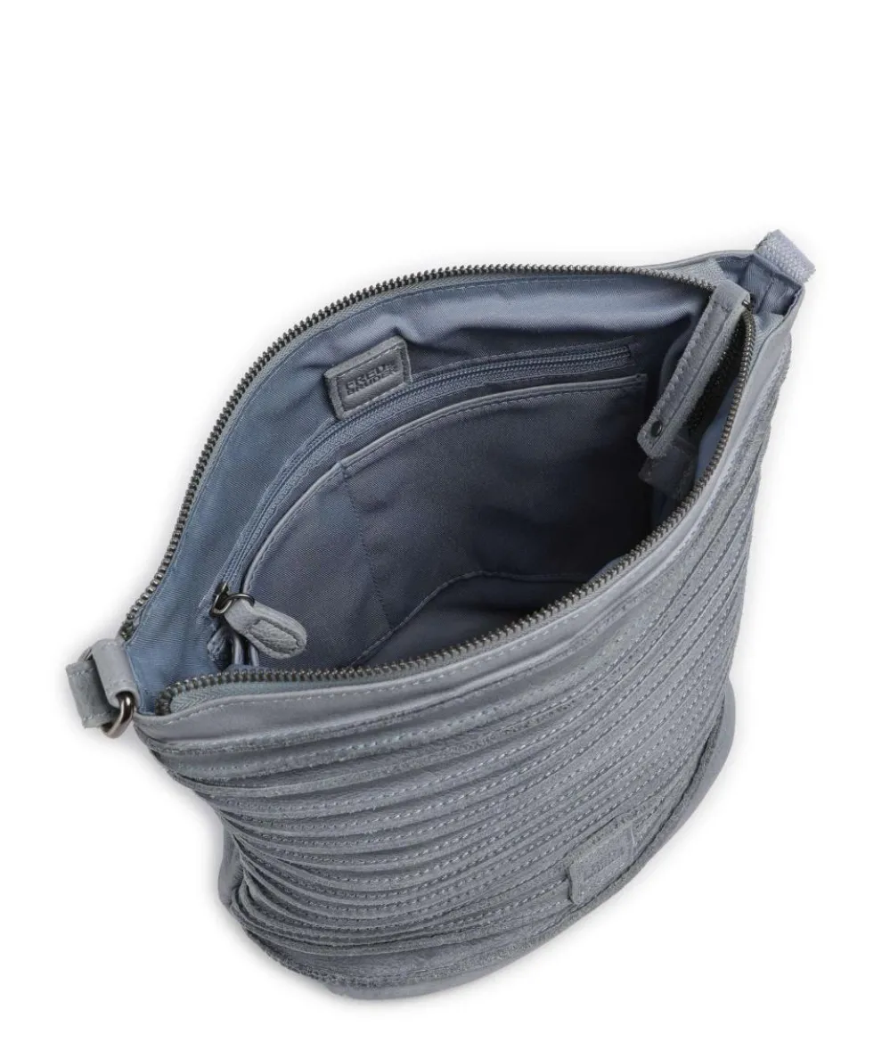 Riffellinchen Umhängetasche genarbtes Rindsleder blaugrau