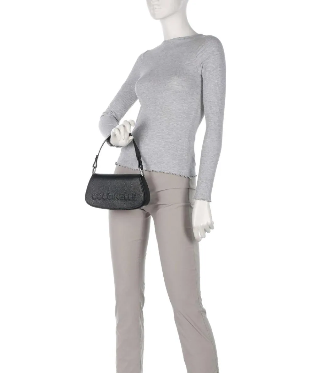 Myrtha Maxi Logo Schultertasche genarbtes Leder schwarz