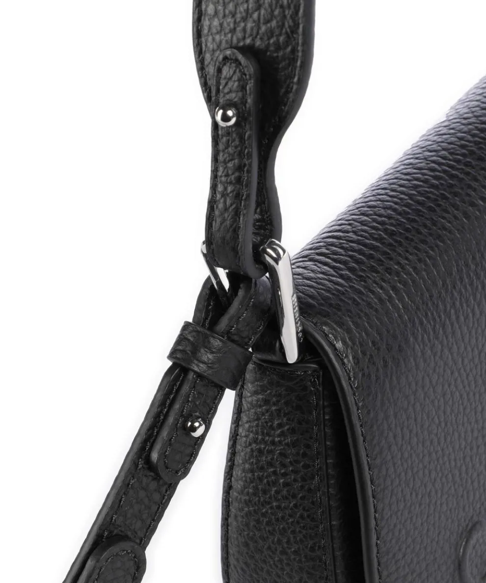 Myrtha Maxi Logo Schultertasche genarbtes Leder schwarz