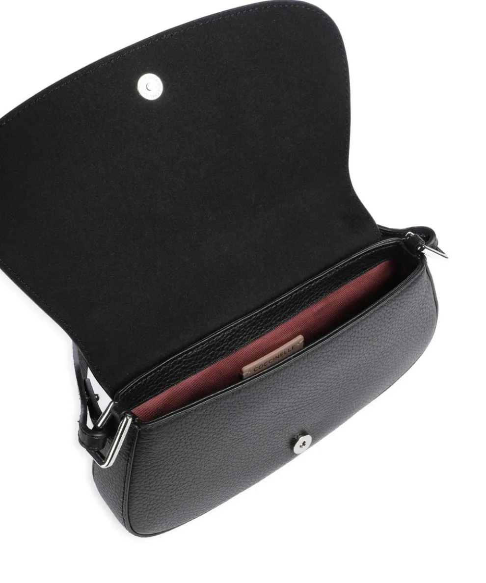 Myrtha Maxi Logo Schultertasche genarbtes Leder schwarz