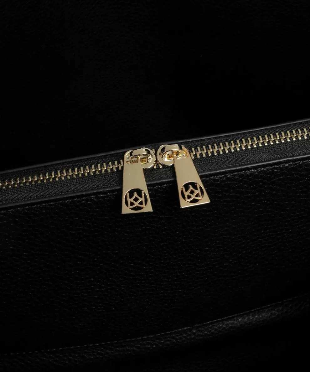 Ange Beuteltasche genarbtes Rindsleder schwarz