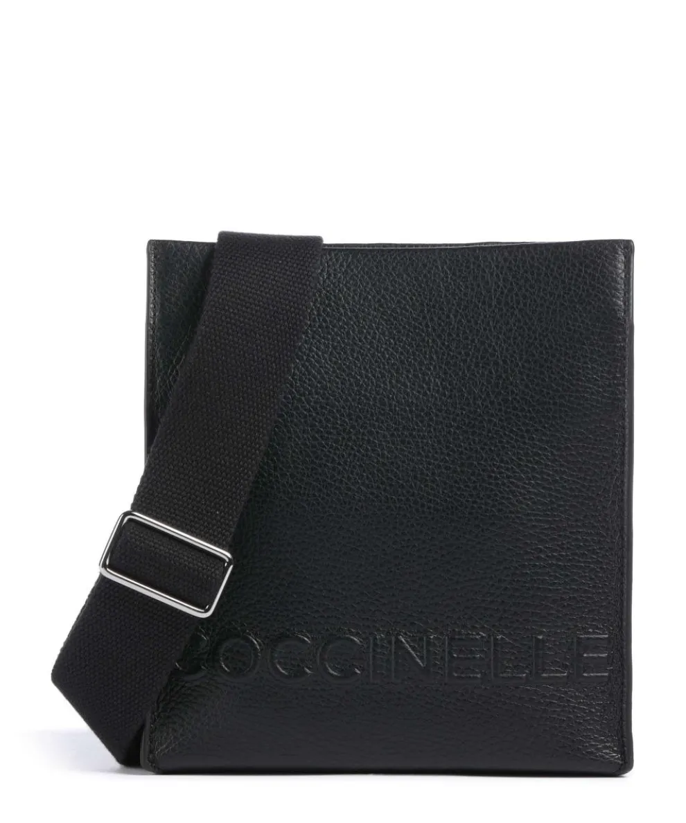 Myrtha Maxi Logo Umhängetasche genarbtes Leder schwarz