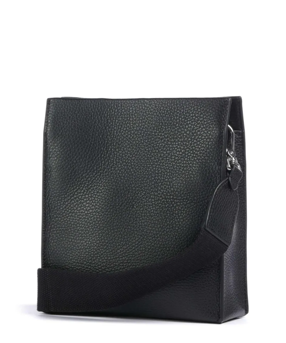 Myrtha Maxi Logo Umhängetasche genarbtes Leder schwarz