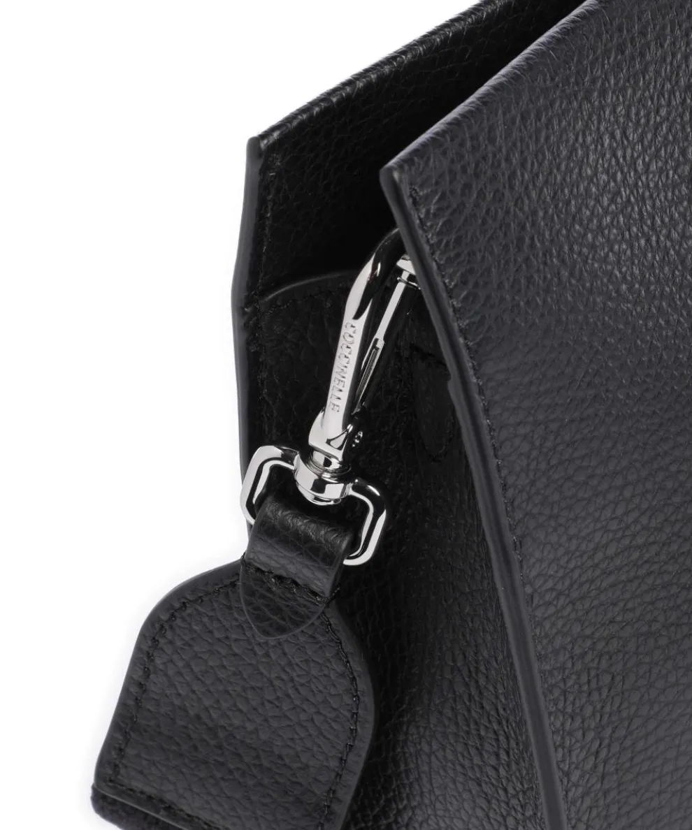 Myrtha Maxi Logo Umhängetasche genarbtes Leder schwarz