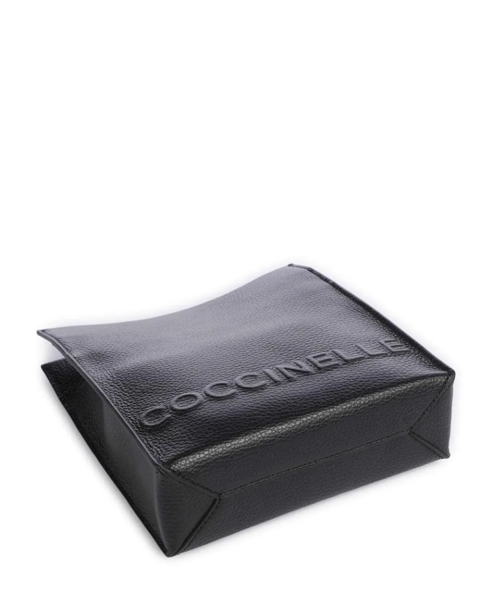 Myrtha Maxi Logo Umhängetasche genarbtes Leder schwarz