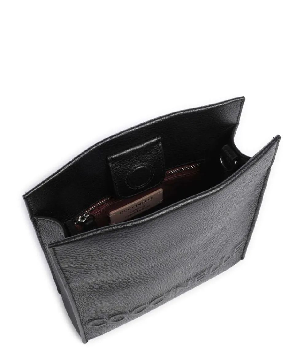 Myrtha Maxi Logo Umhängetasche genarbtes Leder schwarz