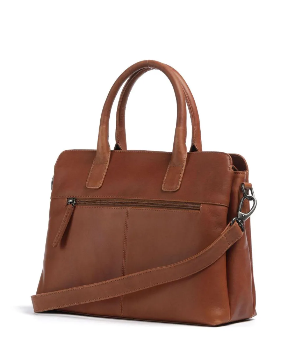 Wax Pull Up Cow Valmonte Handtasche fein genarbtes Rindsleder cognac