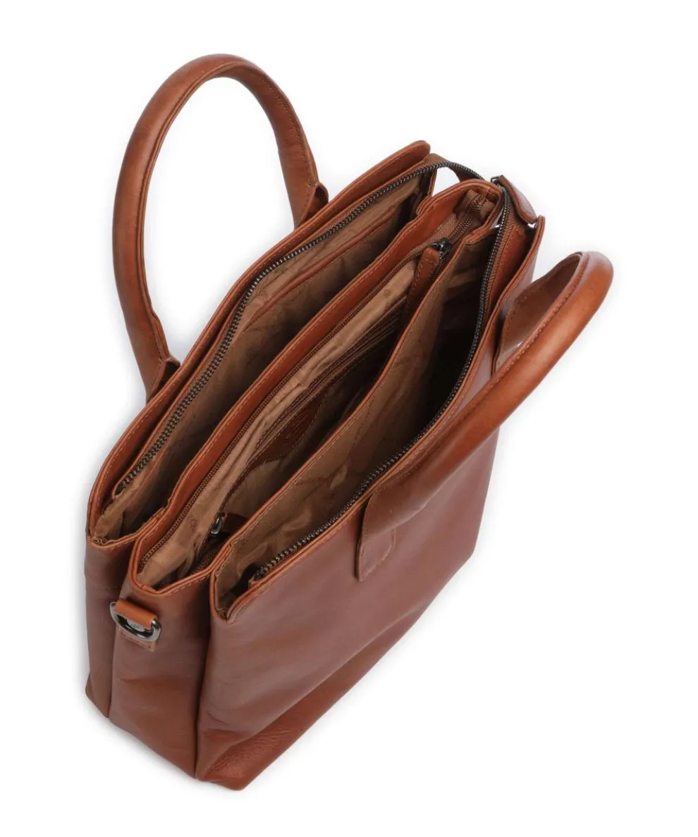 Wax Pull Up Cow Valmonte Handtasche fein genarbtes Rindsleder cognac