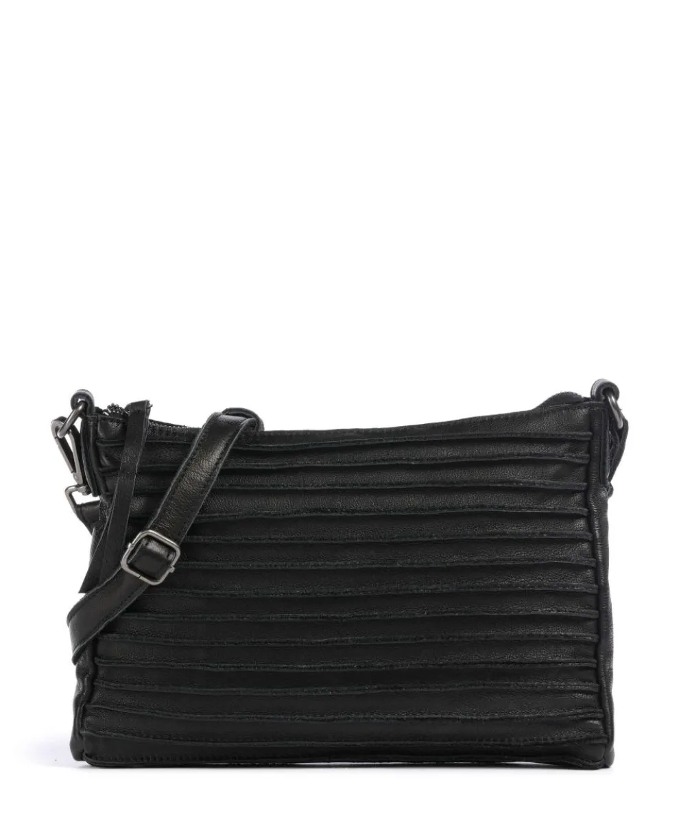 Bestseller Riffel Umhängetasche genarbtes Leder schwarz