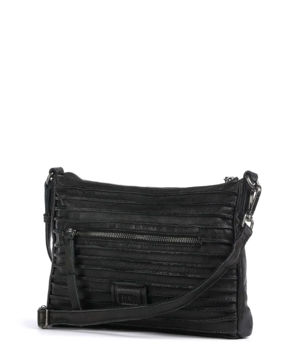 Bestseller Riffel Umhängetasche genarbtes Leder schwarz