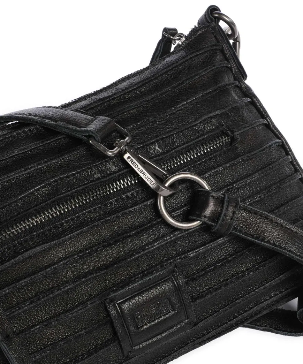 Bestseller Riffel Umhängetasche genarbtes Leder schwarz