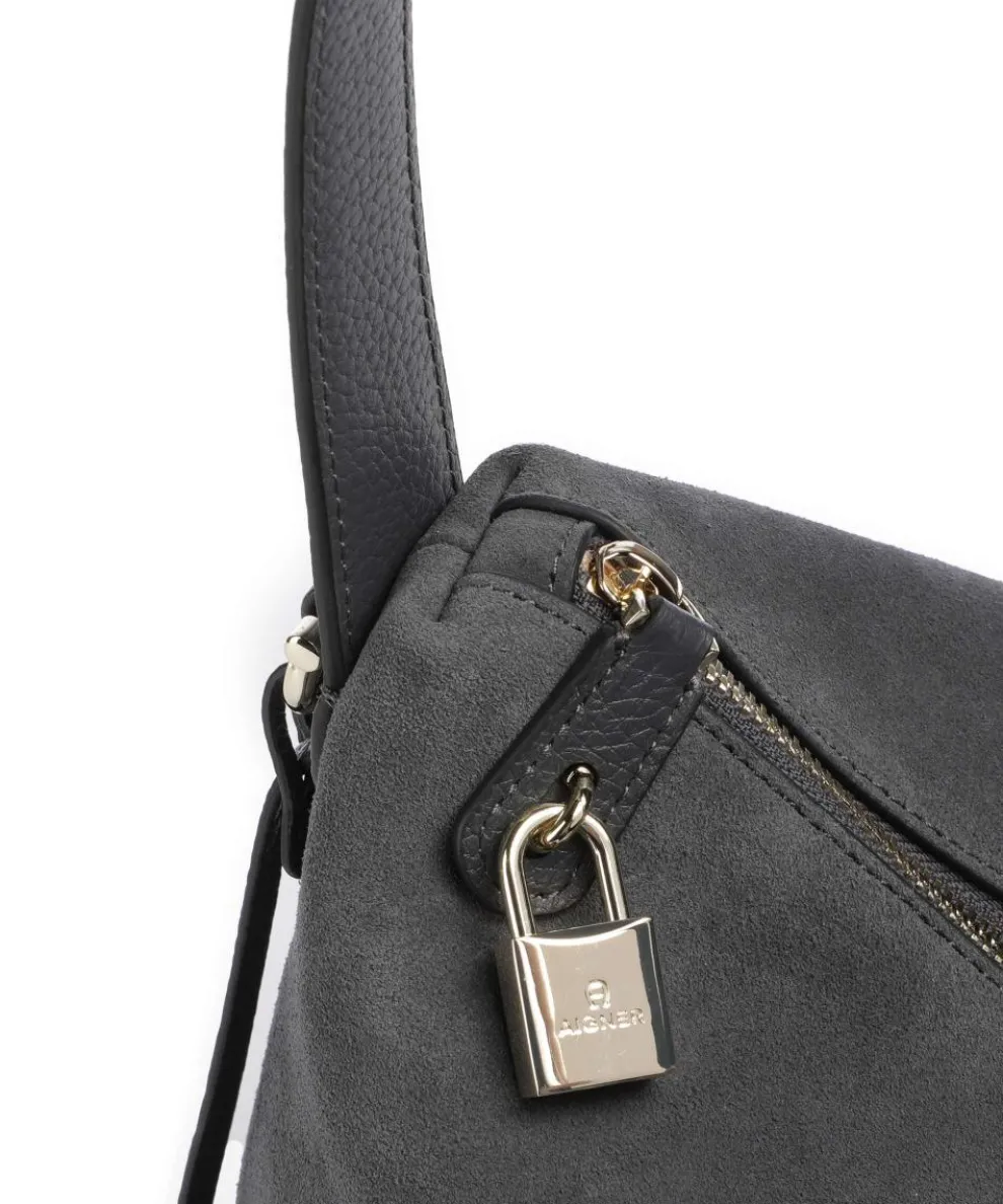 Delia M Beuteltasche aufgerautes Leder dunkelgrau