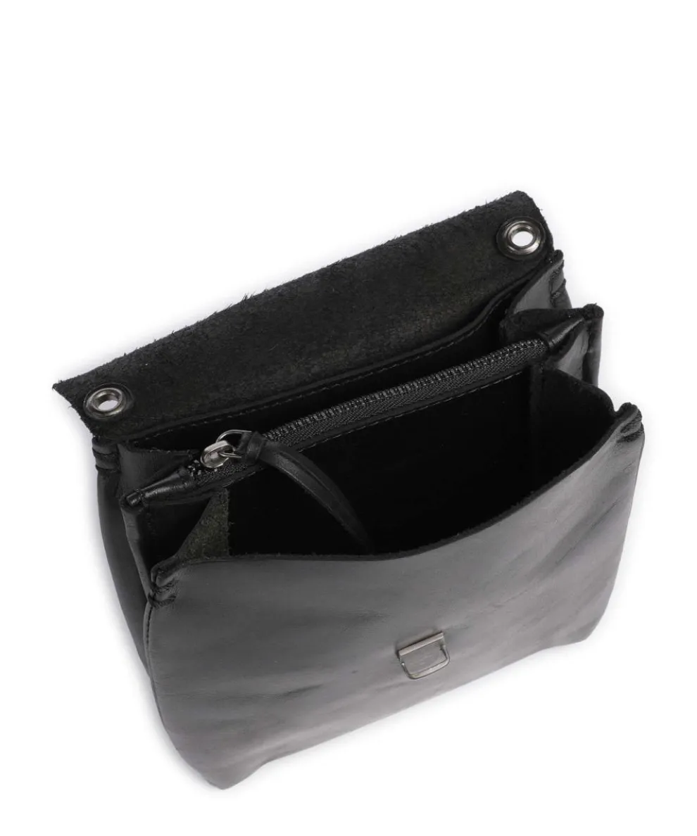 Fold Umhängetasche glattes Rindsleder schwarz