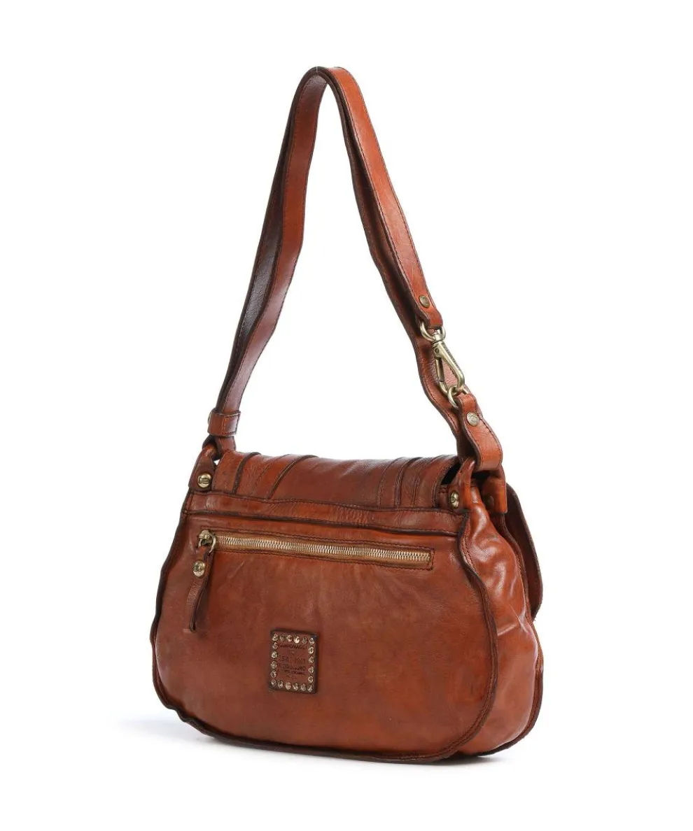 Schultertasche genarbtes Rindsleder cognac