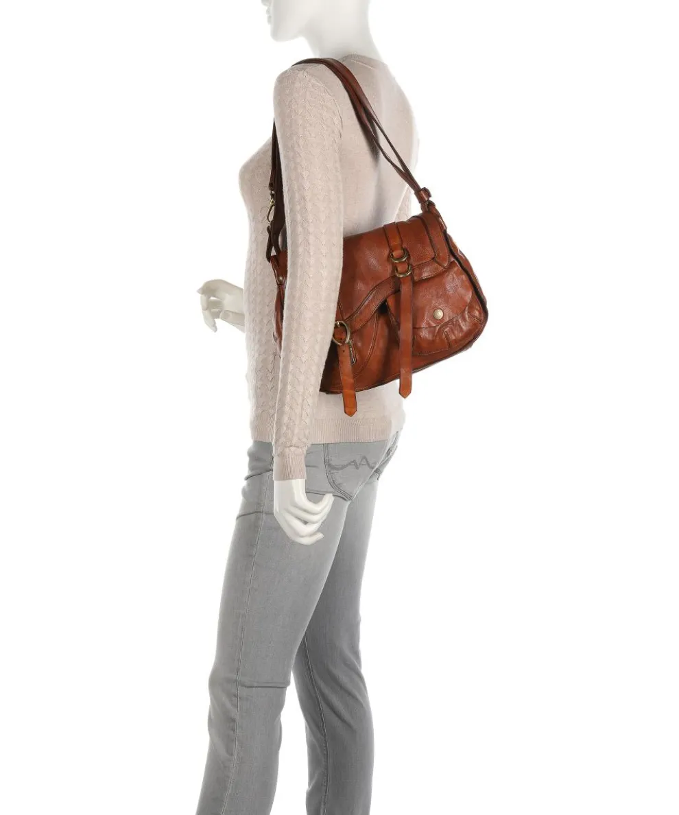 Schultertasche genarbtes Rindsleder cognac