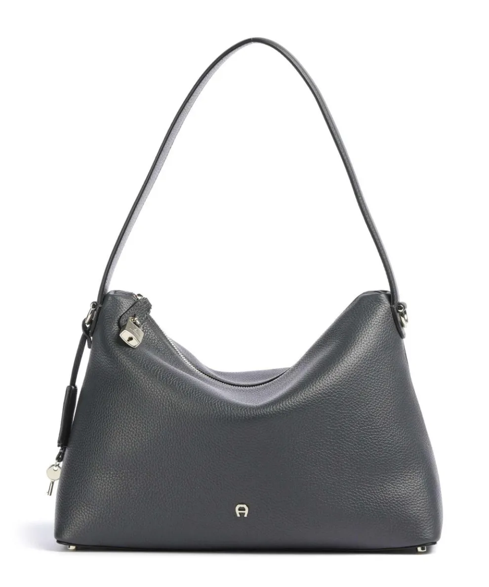 Delia M Beuteltasche genarbtes Rindsleder dunkelgrau