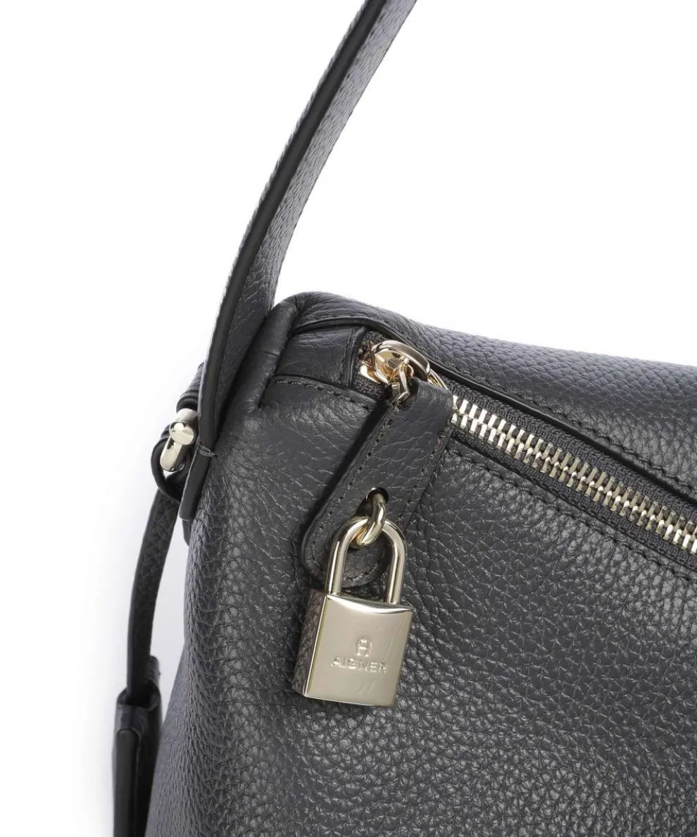 Delia M Beuteltasche genarbtes Rindsleder dunkelgrau