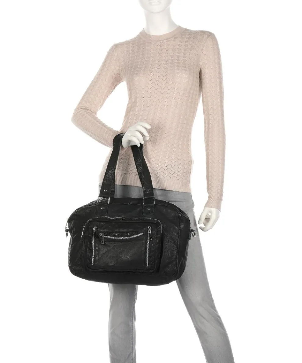 Washed Mille Shopper fein genarbtes Kalbsleder schwarz