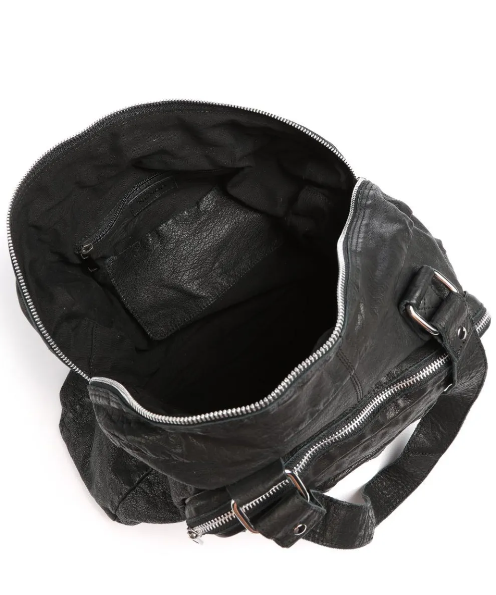 Washed Mille Shopper fein genarbtes Kalbsleder schwarz