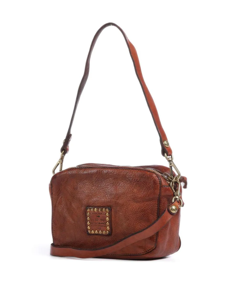 Schultertasche genarbtes Rindsleder cognac