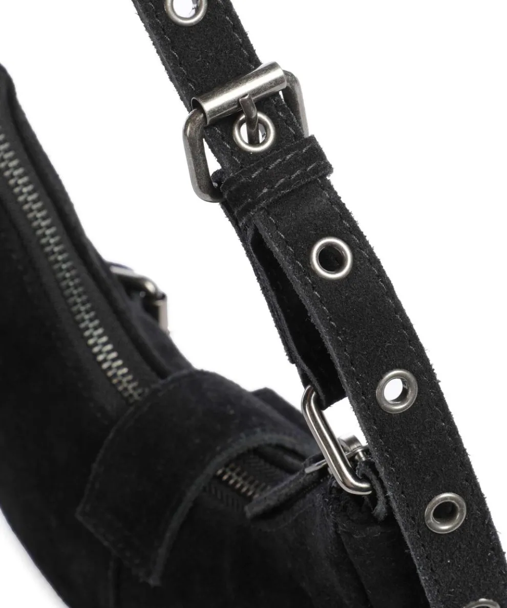 Suede Palma Schultertasche aufgerautes Leder schwarz