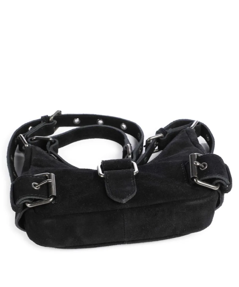 Suede Palma Schultertasche aufgerautes Leder schwarz