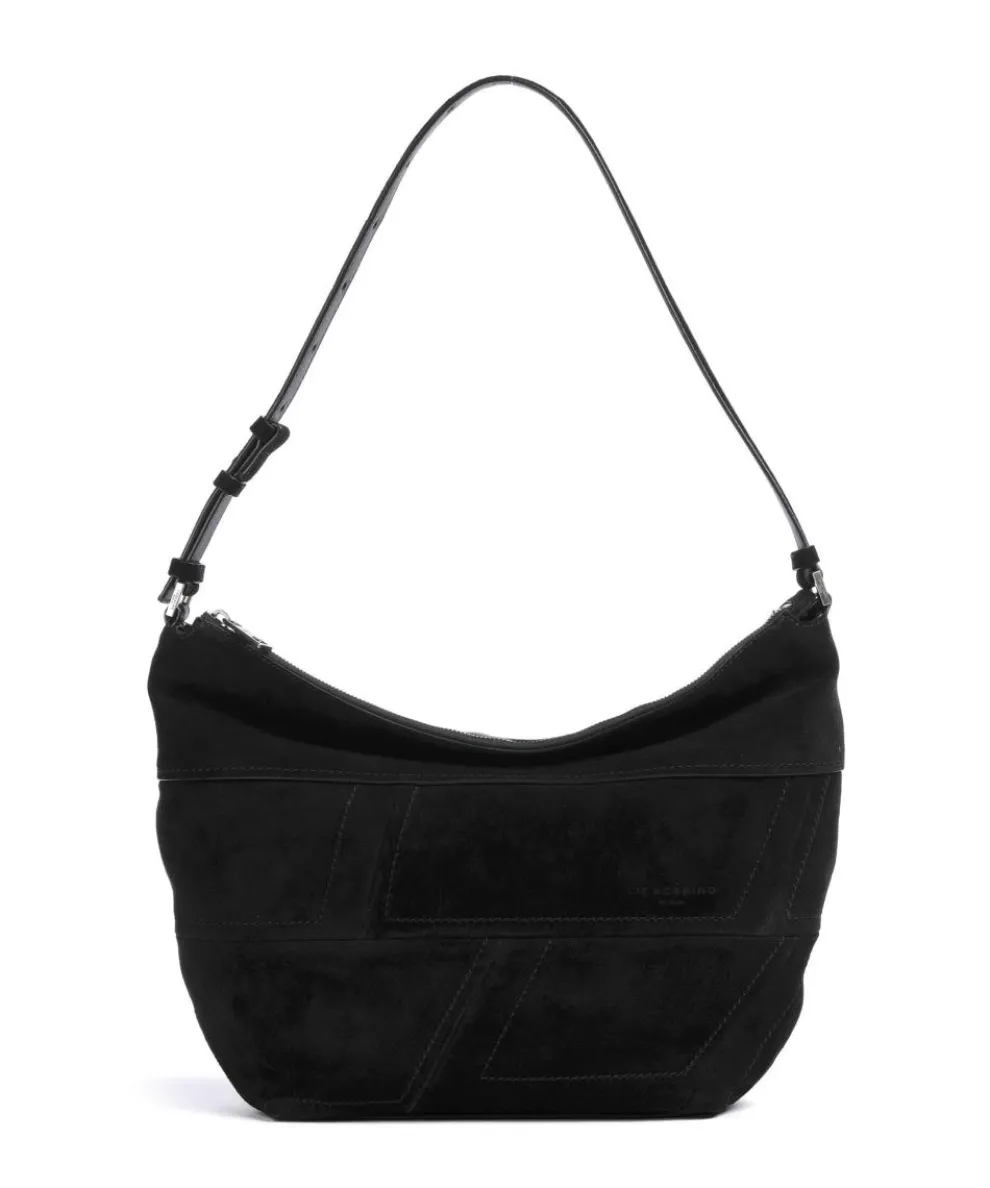 Edda Promo Suede M Beuteltasche aufgerautes Leder, fein genarbtes Leder schwarz