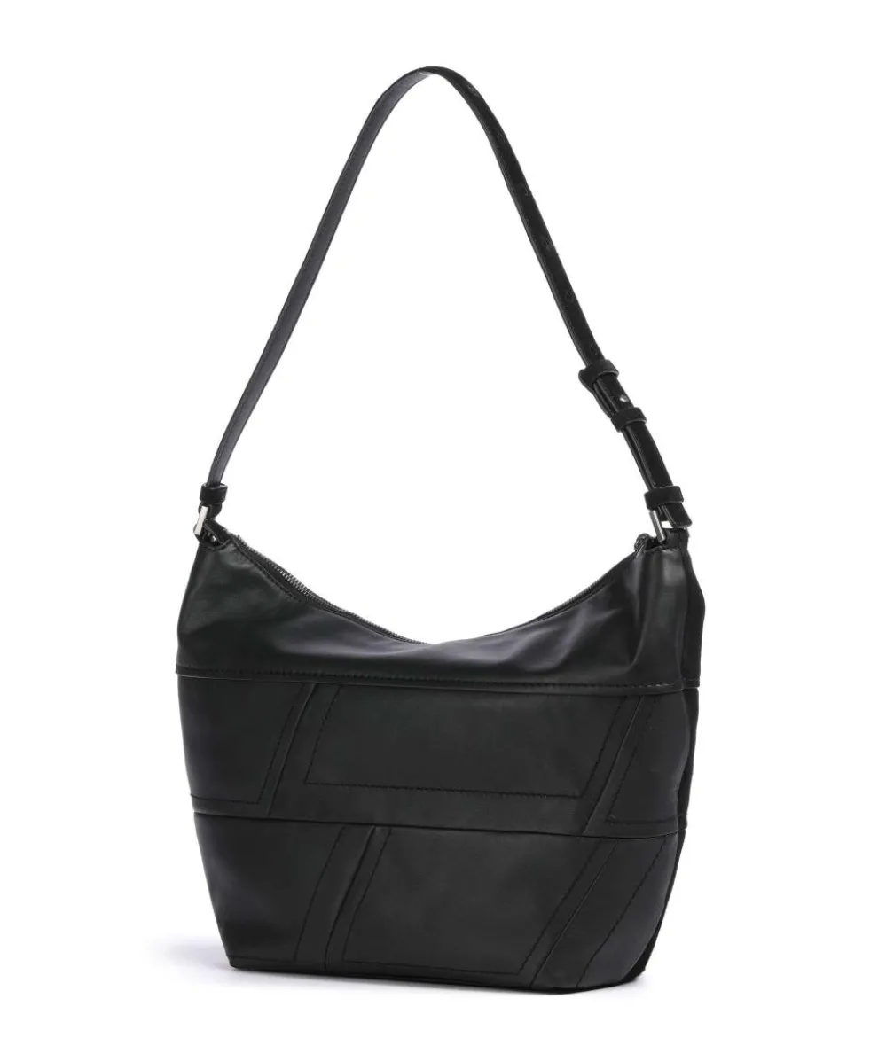 Edda Promo Suede M Beuteltasche aufgerautes Leder, fein genarbtes Leder schwarz
