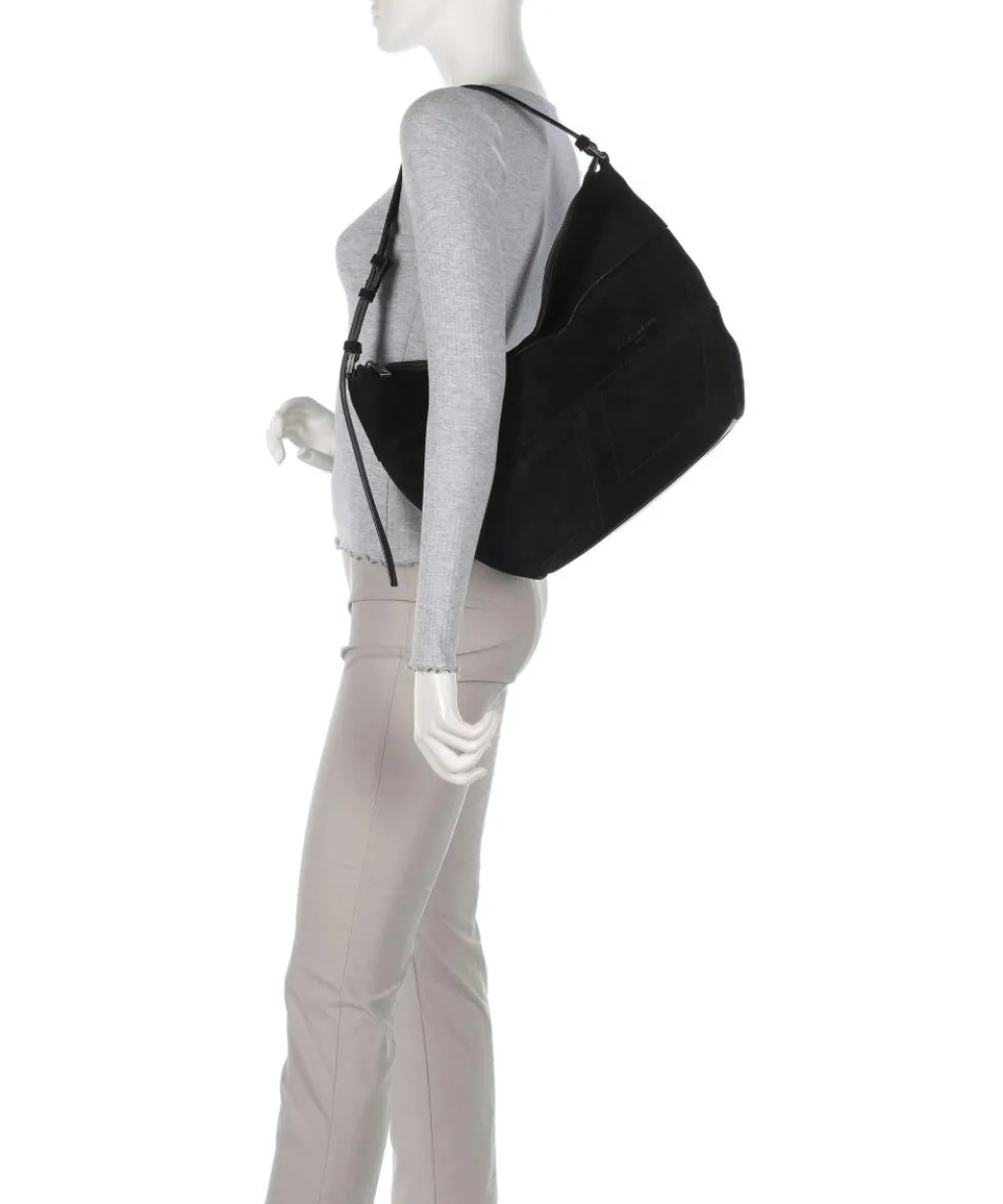 Edda Promo Suede M Beuteltasche aufgerautes Leder, fein genarbtes Leder schwarz