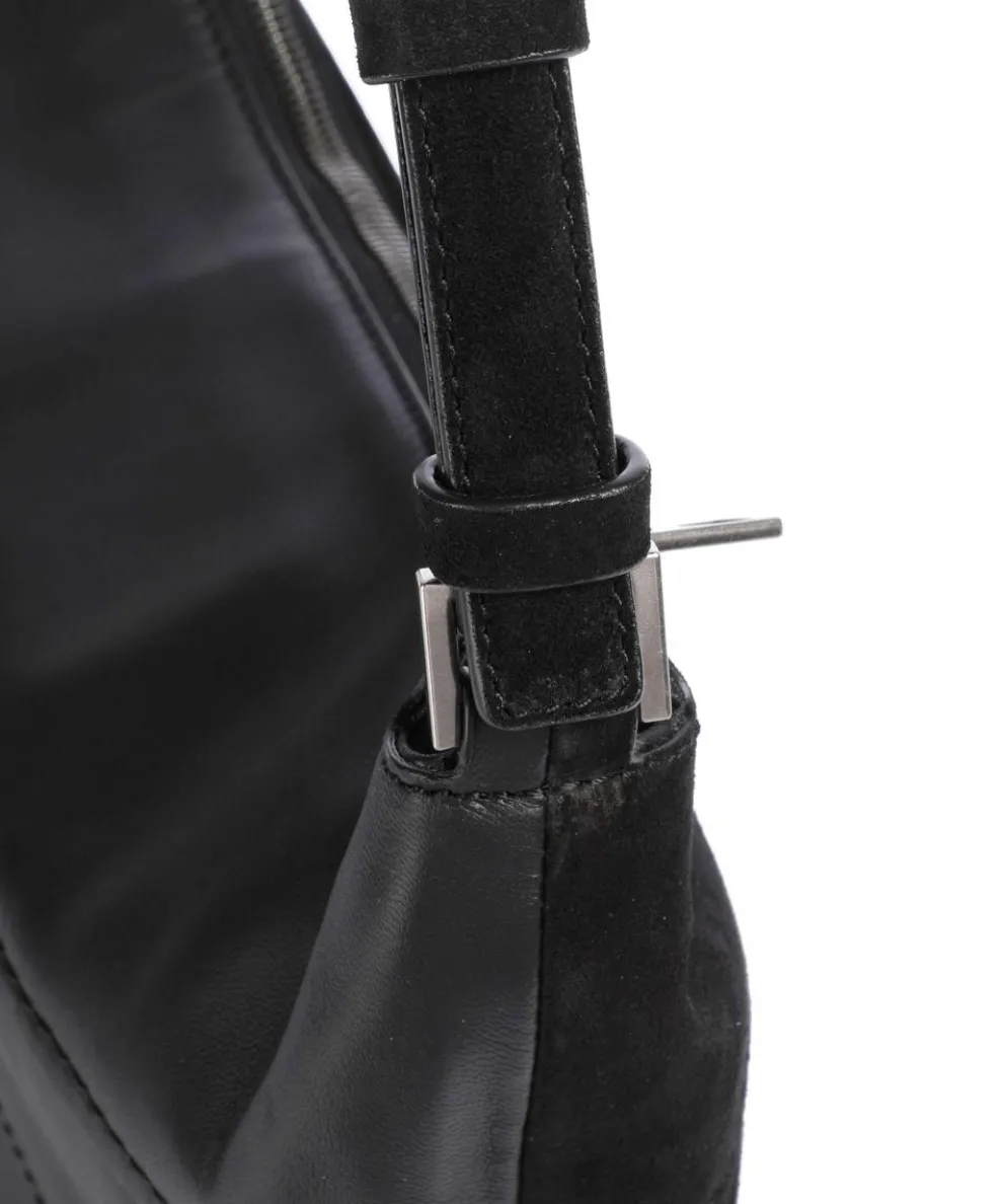 Edda Promo Suede M Beuteltasche aufgerautes Leder, fein genarbtes Leder schwarz