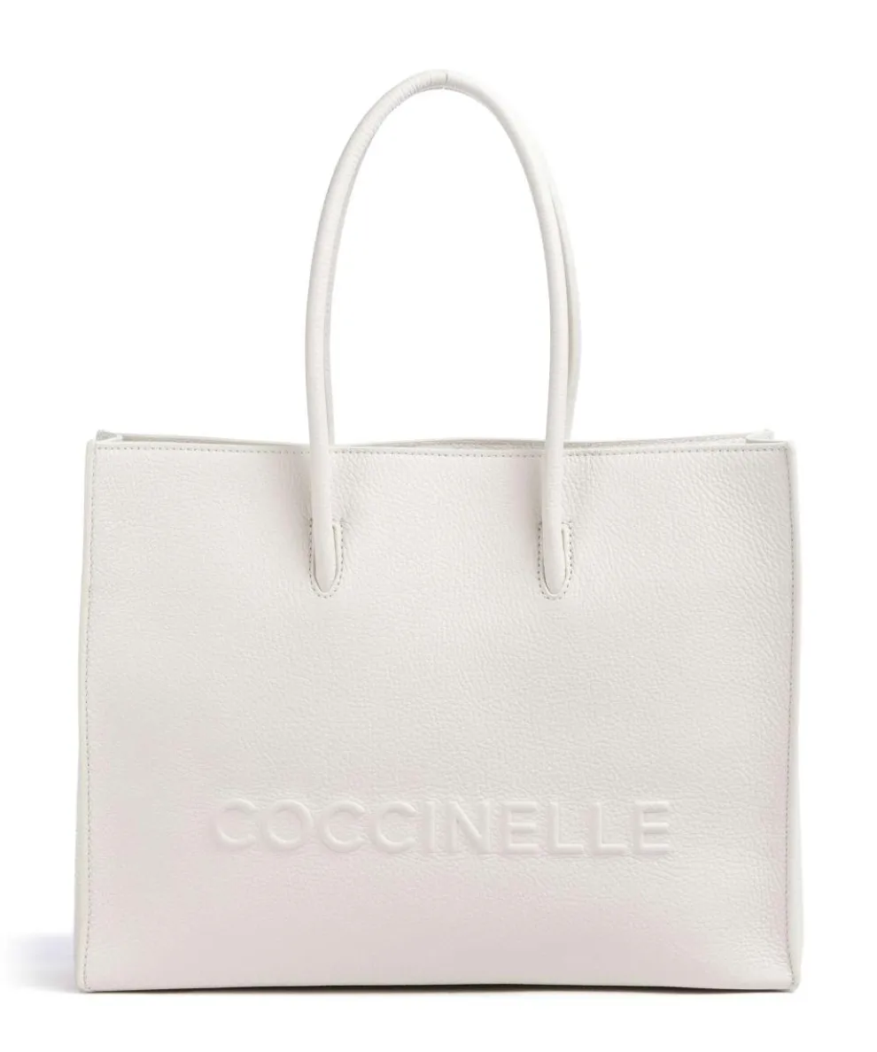 Myrtha Maxi Logo Shopper genarbtes Leder weiß