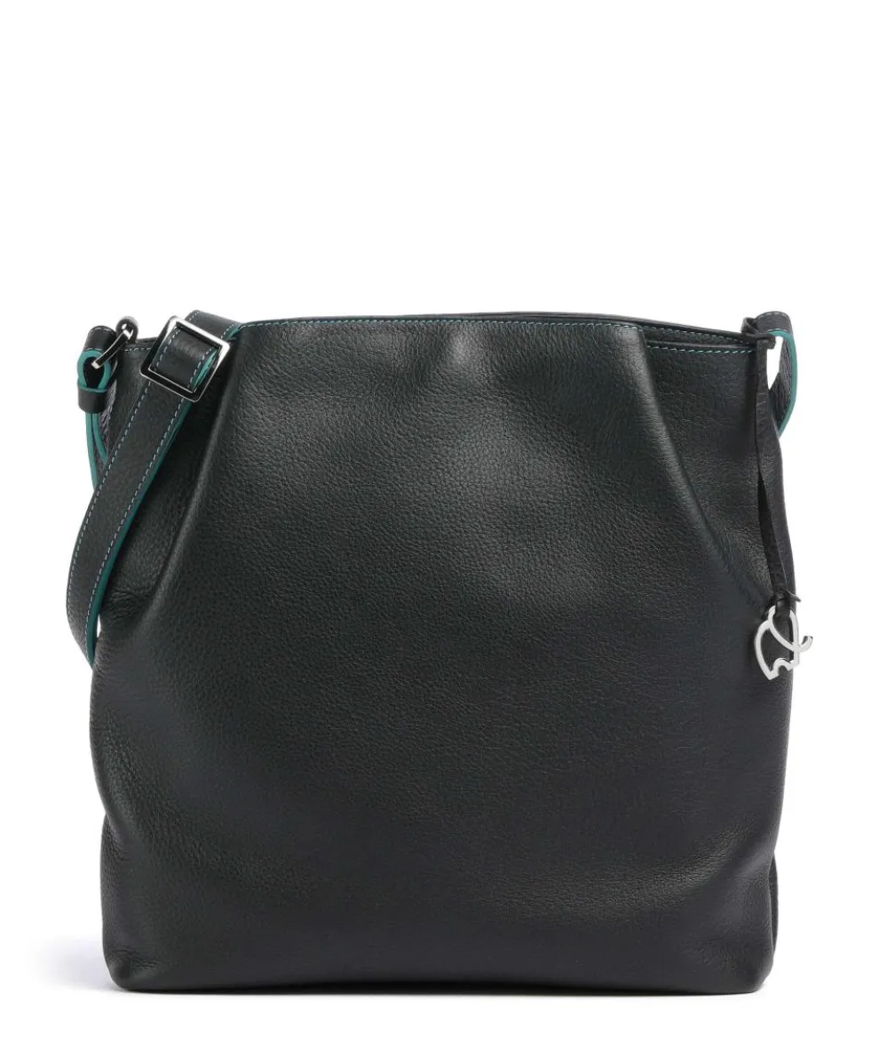 Umhängetasche genarbtes Rindsleder schwarz