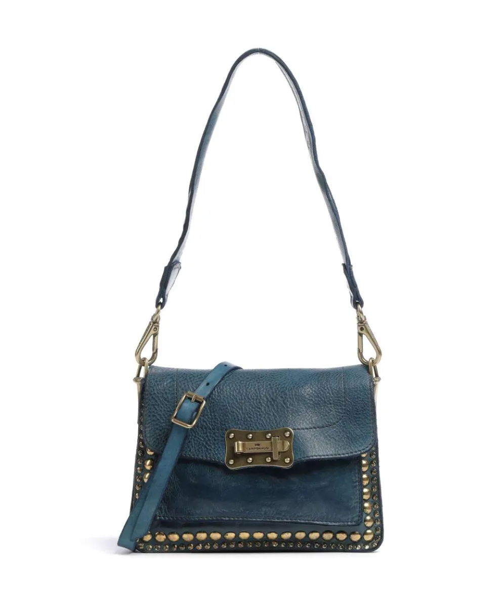 Schultertasche genarbtes Rindsleder petrol