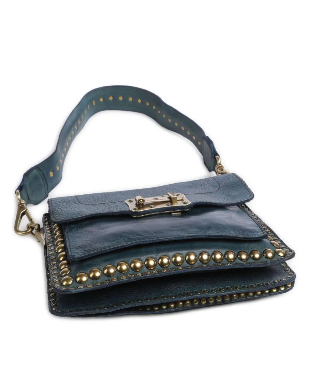 Schultertasche genarbtes Rindsleder petrol