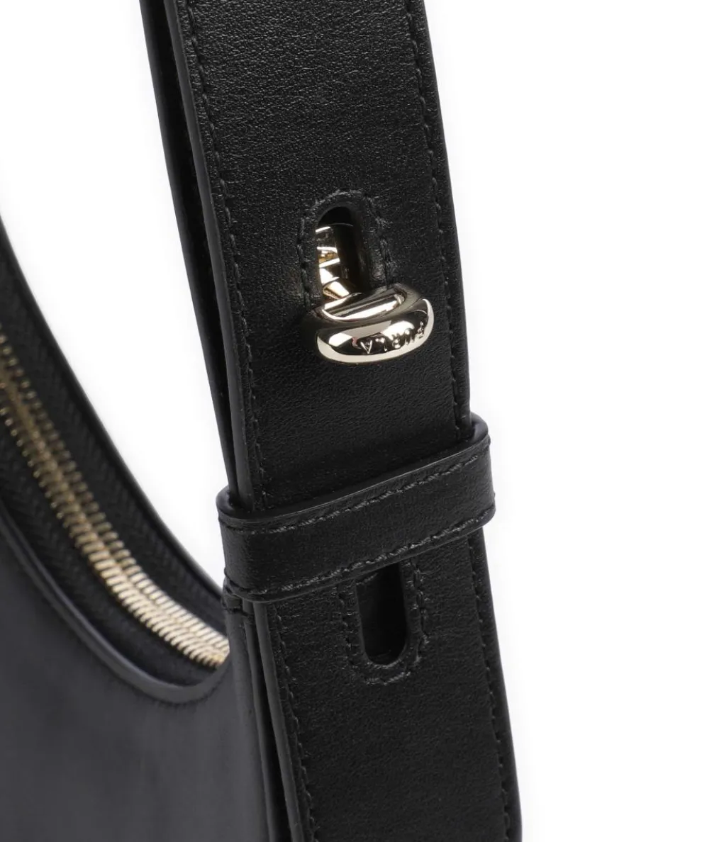 Delizia Mini Schultertasche fein genarbtes Leder schwarz