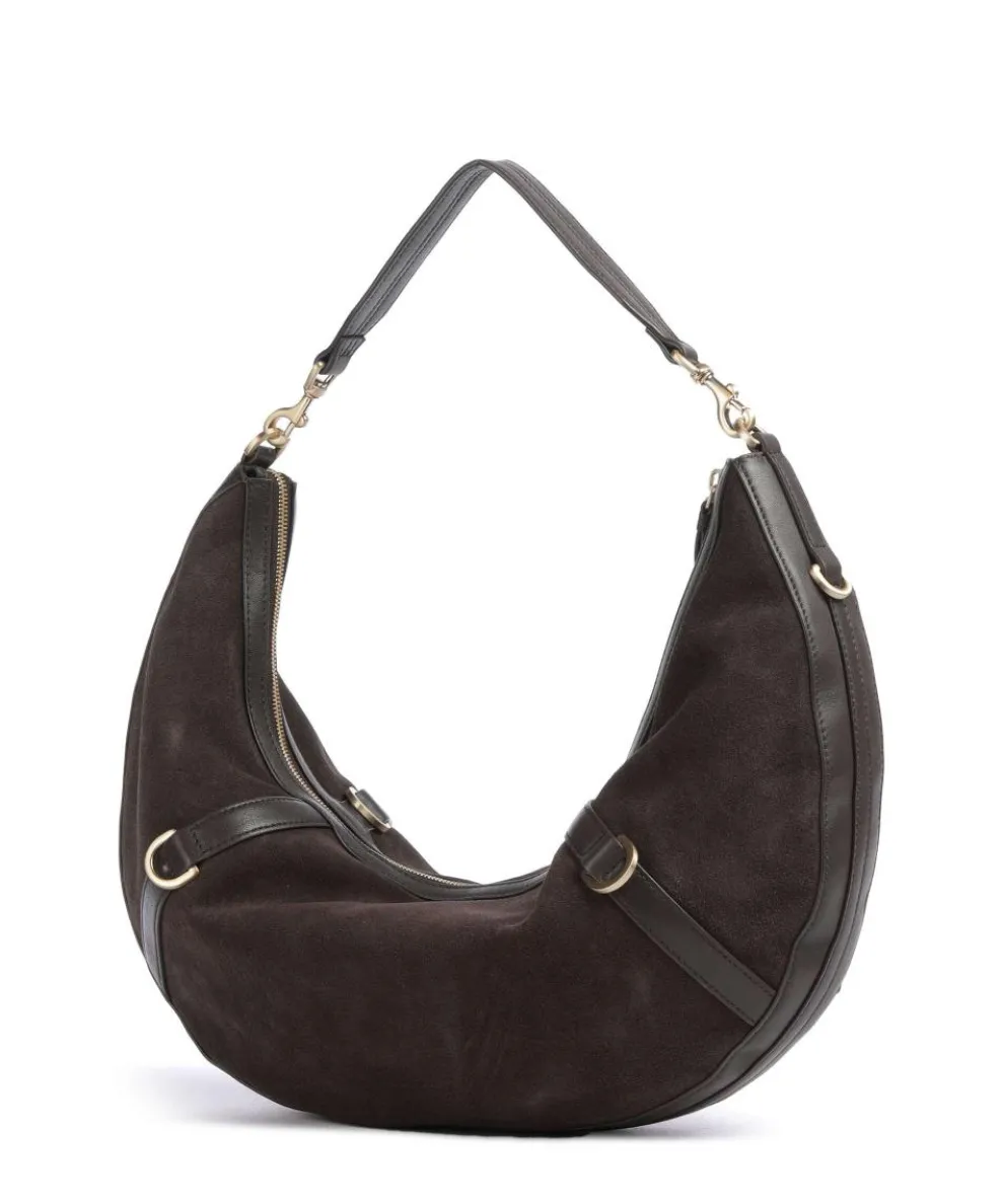 Enya Cozy Beuteltasche aufgerautes Leder dunkelbraun