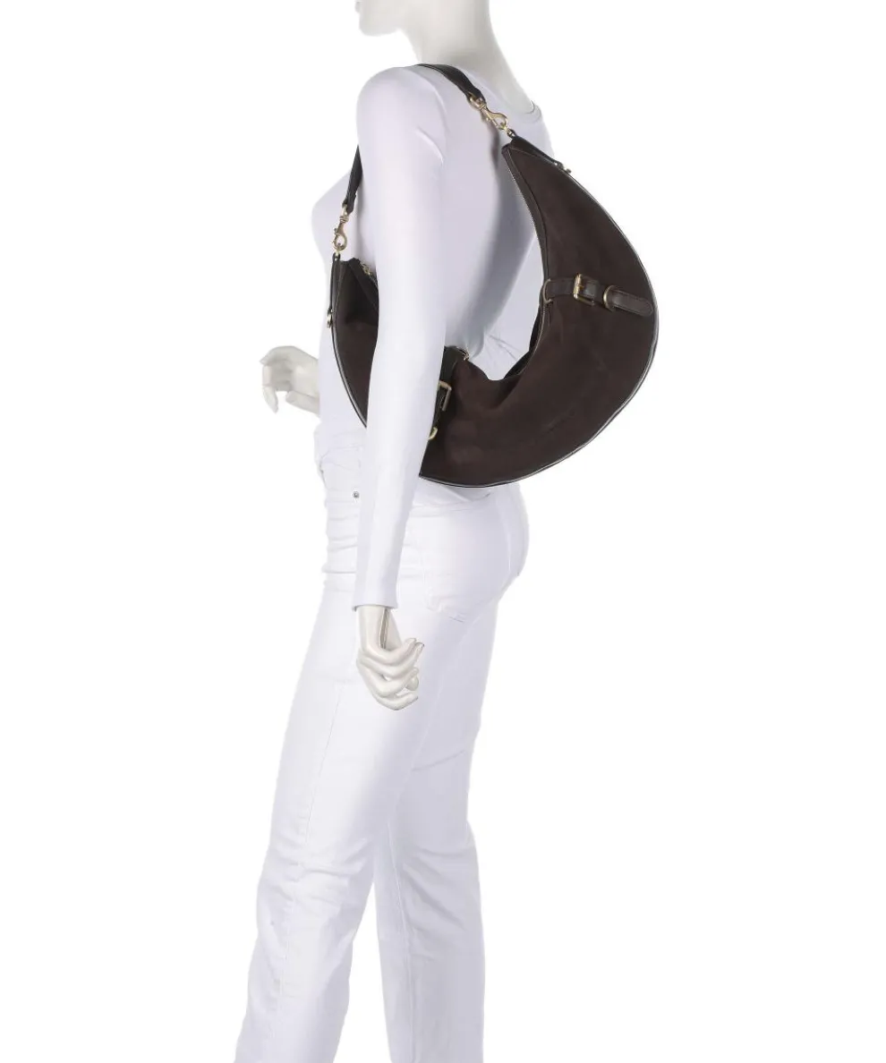 Enya Cozy Beuteltasche aufgerautes Leder dunkelbraun