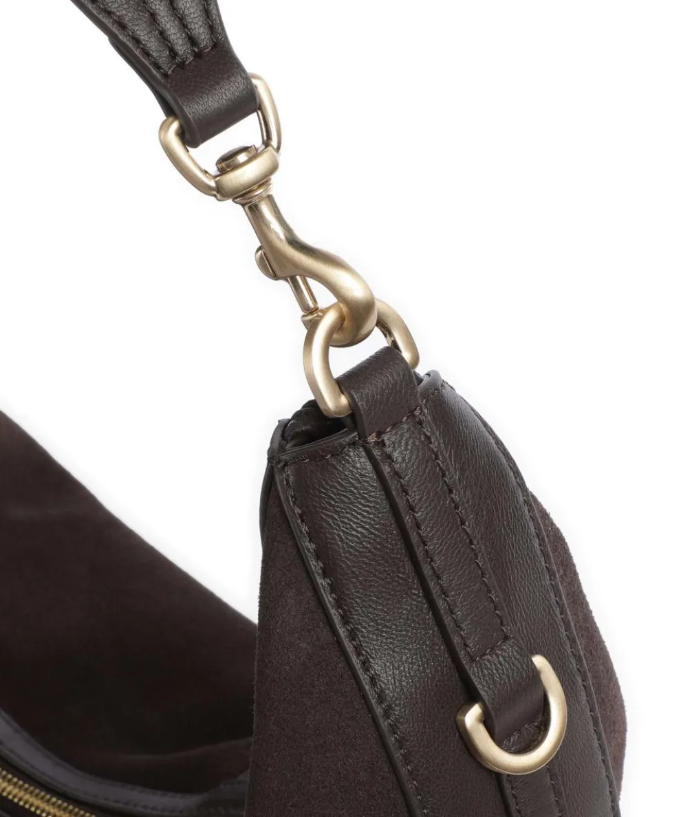 Enya Cozy Beuteltasche aufgerautes Leder dunkelbraun