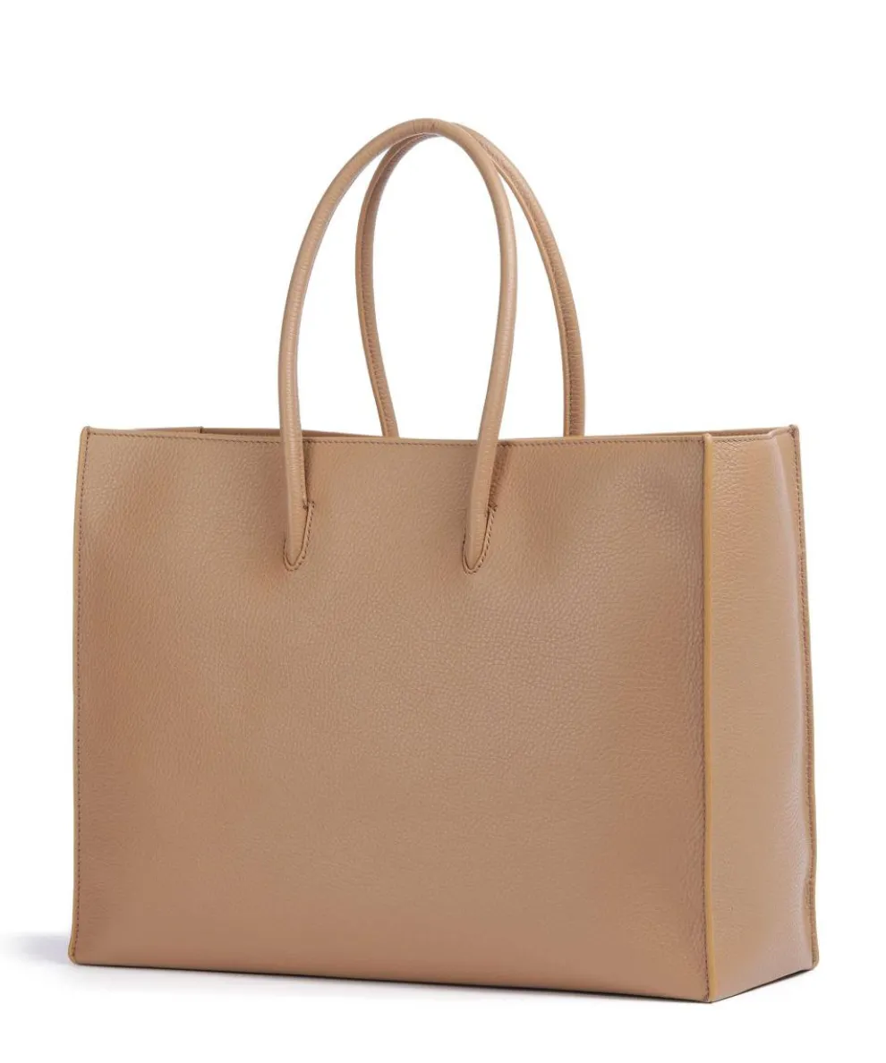 Myrtha Maxi Logo Shopper genarbtes Rindsleder hellbraun