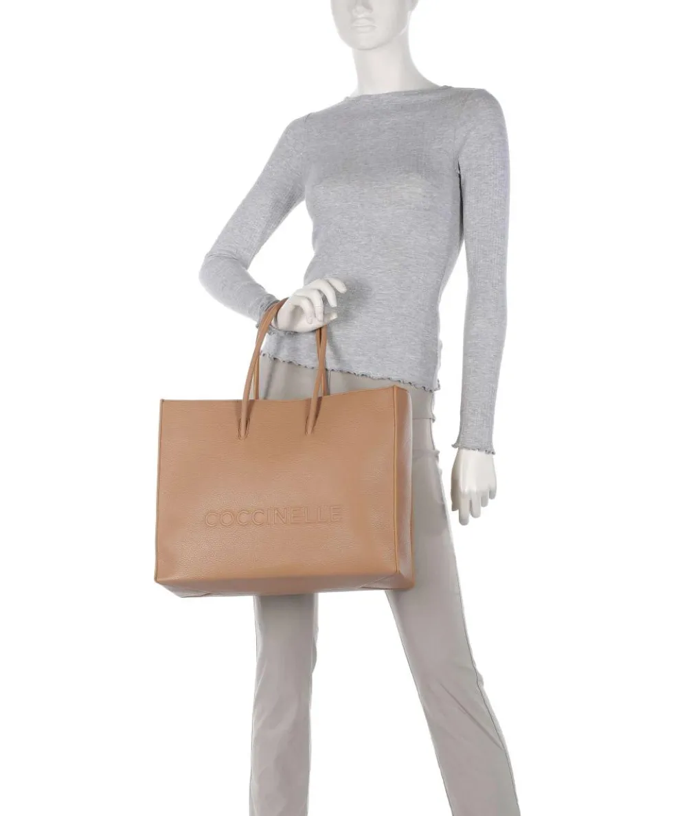 Myrtha Maxi Logo Shopper genarbtes Rindsleder hellbraun